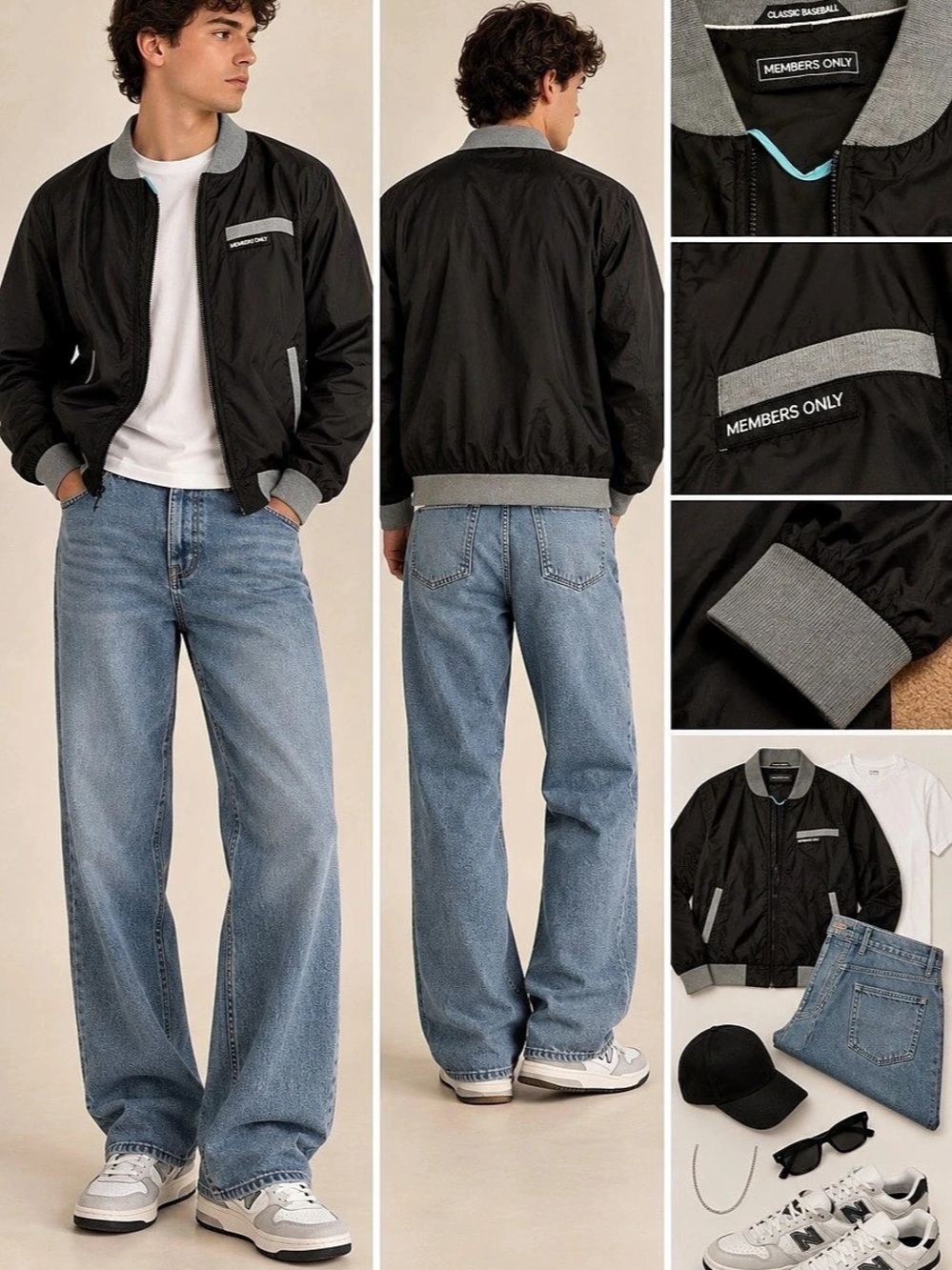 Members Only Classic Baseball Satin Jacket Black & Gray
